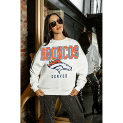 Denver Broncos Gameday Couture Women's Sunday Drives Oversized Crewneck Pullover Sweatshirt – White