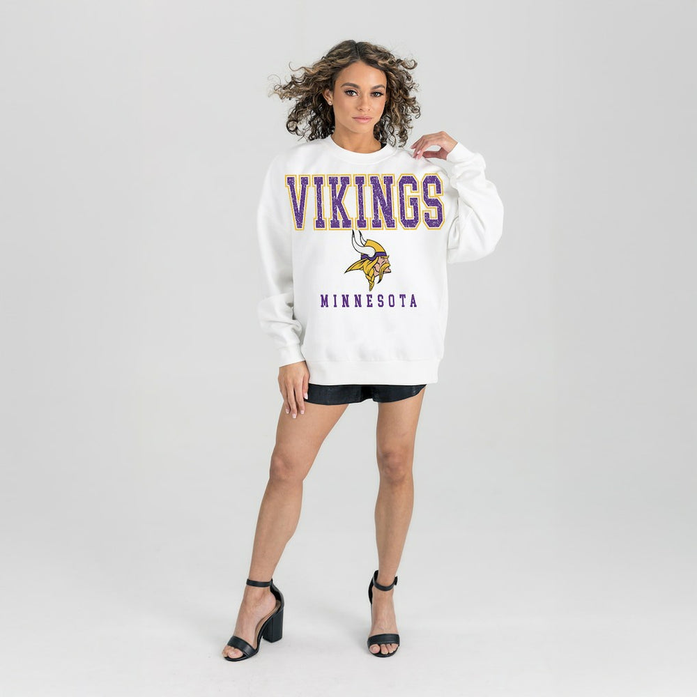 Minnesota Vikings Gameday Couture Women's Sunday Drives Oversized Crewneck Pullover Sweatshirt – White