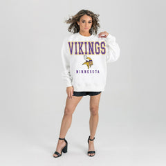 Minnesota Vikings Gameday Couture Women's Sunday Drives Oversized Crewneck Pullover Sweatshirt – White