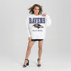 Baltimore Ravens Gameday Couture Women's Sunday Drives Oversized Crewneck Pullover Sweatshirt – White