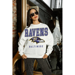 Baltimore Ravens Gameday Couture Women's Sunday Drives Oversized Crewneck Pullover Sweatshirt – White