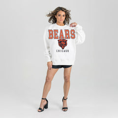 Chicago Bears Gameday Couture Women's Sunday Drives Oversized Crewneck Pullover Sweatshirt – White