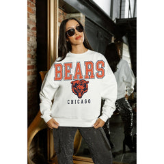 Chicago Bears Gameday Couture Women's Sunday Drives Oversized Crewneck Pullover Sweatshirt – White