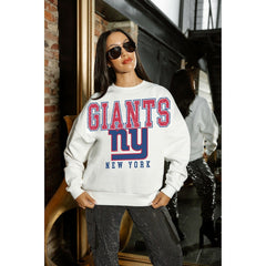 New York Giants Gameday Couture Women's Sunday Drives Oversized Crewneck Pullover Sweatshirt – White