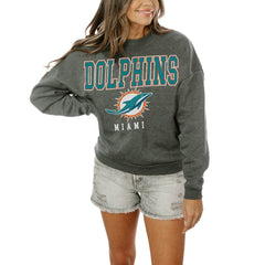 Miami Dolphins Gameday Couture Women's Oversized Bring The Energy Pullover Sweatshirt – Charcoal