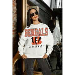Cincinnati Bengals Gameday Couture Women's Sunday Drives Oversized Crewneck Pullover Sweatshirt – White