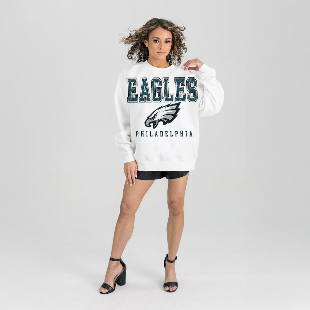 Philadelphia Eagles Gameday Couture Women's Sunday Drives Oversized Crewneck Pullover Sweatshirt – White