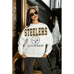 Pittsburgh Steelers Gameday Couture Women's Sunday Drives Oversized Crewneck Pullover Sweatshirt – White