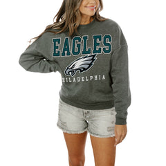 Philadelphia Eagles Gameday Couture Women's Oversized Bring The Energy Pullover Sweatshirt – Charcoal