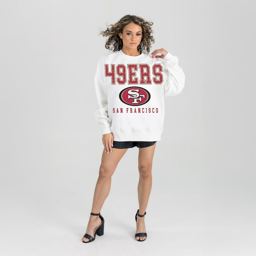 San Francisco 49ers Gameday Couture Women's Sunday Drives Oversized Crewneck Pullover Sweatshirt – White