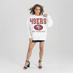 San Francisco 49ers Gameday Couture Women's Sunday Drives Oversized Crewneck Pullover Sweatshirt – White