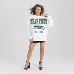 Seattle Seahawks Gameday Couture Women's Sunday Drives Oversized Crewneck Pullover Sweatshirt – White