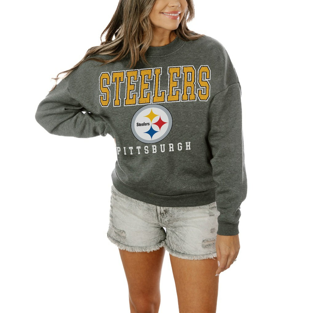 Pittsburgh Steelers Gameday Couture Women's Oversized Bring The Energy Pullover Sweatshirt – Charcoal