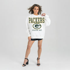 Green Bay Packers Gameday Couture Women's Sunday Drives Oversized Crewneck Pullover Sweatshirt – White