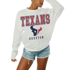 Houston Texans Gameday Couture Women's Sunday Drives Oversized Crewneck Pullover Sweatshirt – White