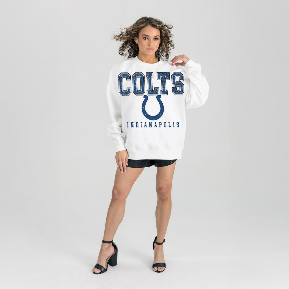 Indianapolis Colts Gameday Couture Women's Sunday Drives Oversized Crewneck Pullover Sweatshirt – White