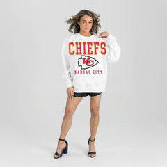 Kansas City Chiefs Gameday Couture Women's Sunday Drives Oversized Crewneck Pullover Sweatshirt – White