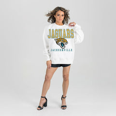 Jacksonville Jaguars Gameday Couture Women's Sunday Drives Oversized Crewneck Pullover Sweatshirt – White