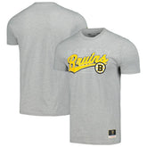 NHL Boston Bruins Mitchell & Ness 100th Anniversary Script Sweep T-Shirt - Heather Gray