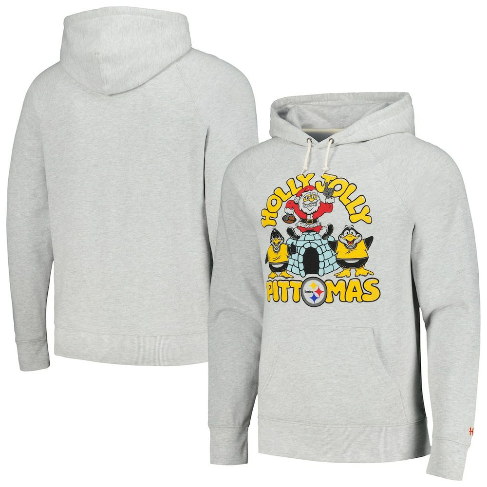 Pittsburgh Steelers Homage Unisex Holiday Raglan Tri-Blend Pullover Hoodie Gray