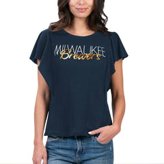 Milwaukee Brewers G-III 4Her by Carl Banks Women's Crowd Wave T-Shirt - Navy T-shirts