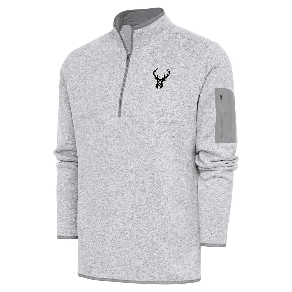 Milwaukee Bucks Antigua Metallic Logo Fortune Quarter-Zip Jacket Heather Gray