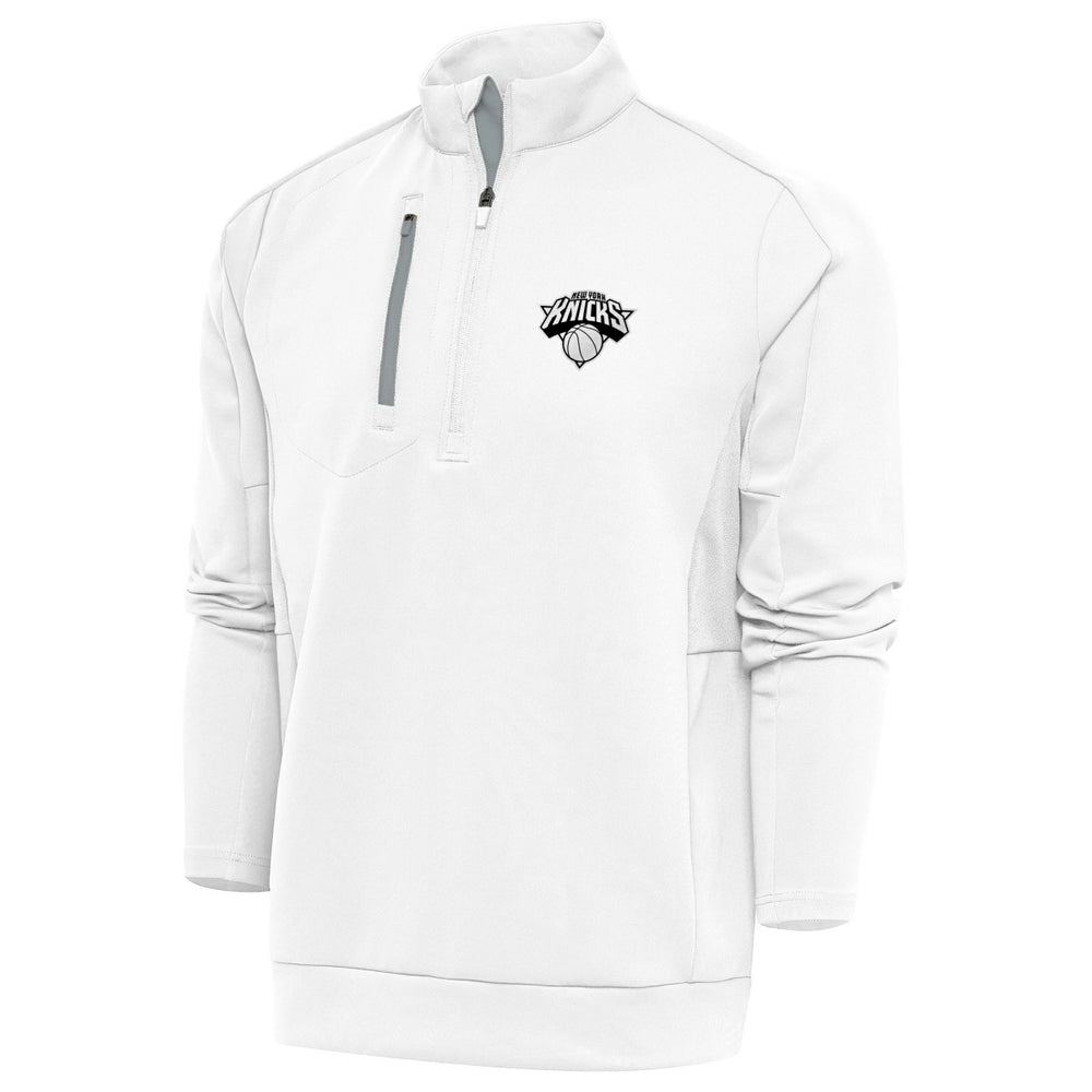 New York Knicks Antigua Metallic Logo Generation Quarter-Zip Top White