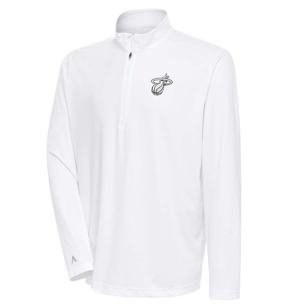 Miami Heat Antigua Metallic Logo Tribute Quarter-Zip Top White