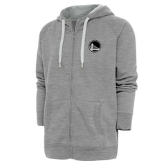 Golden State Warriors Antigua Metallic Logo Victory Raglan Full-Zip Hoodie Heather Gray