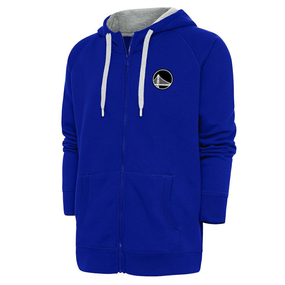 Golden State Warriors Antigua Metallic Logo Victory Raglan Full-Zip Hoodie Royal