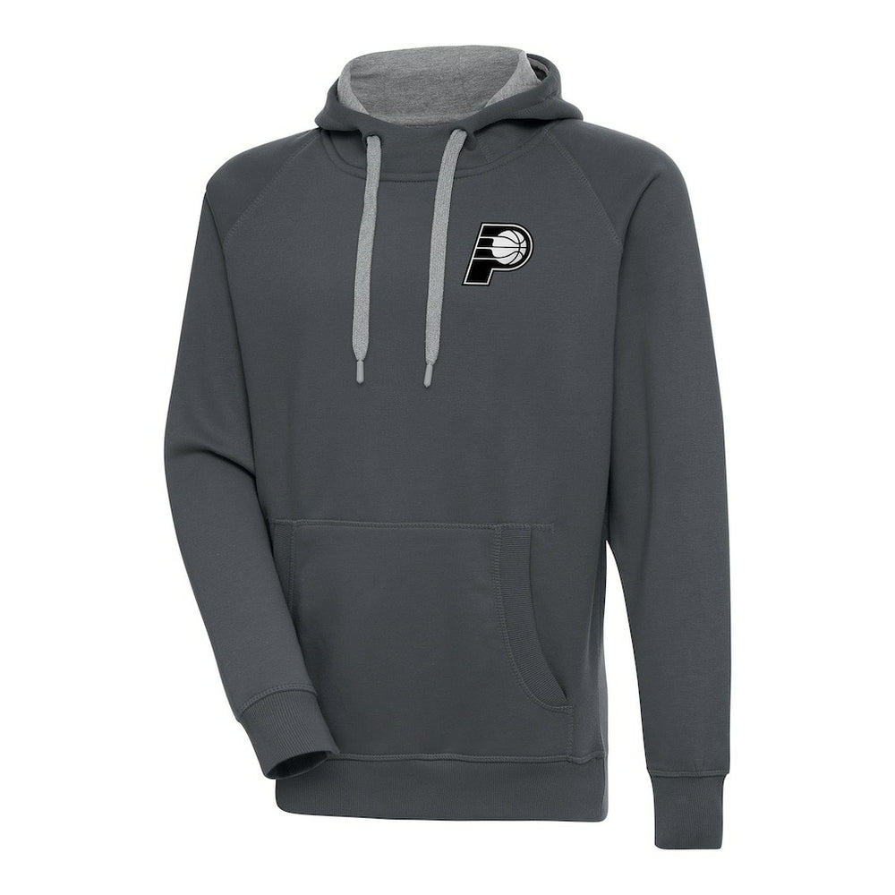 Indiana Pacers Antigua Metallic Logo Victory Raglan Pullover Hoodie Charcoal