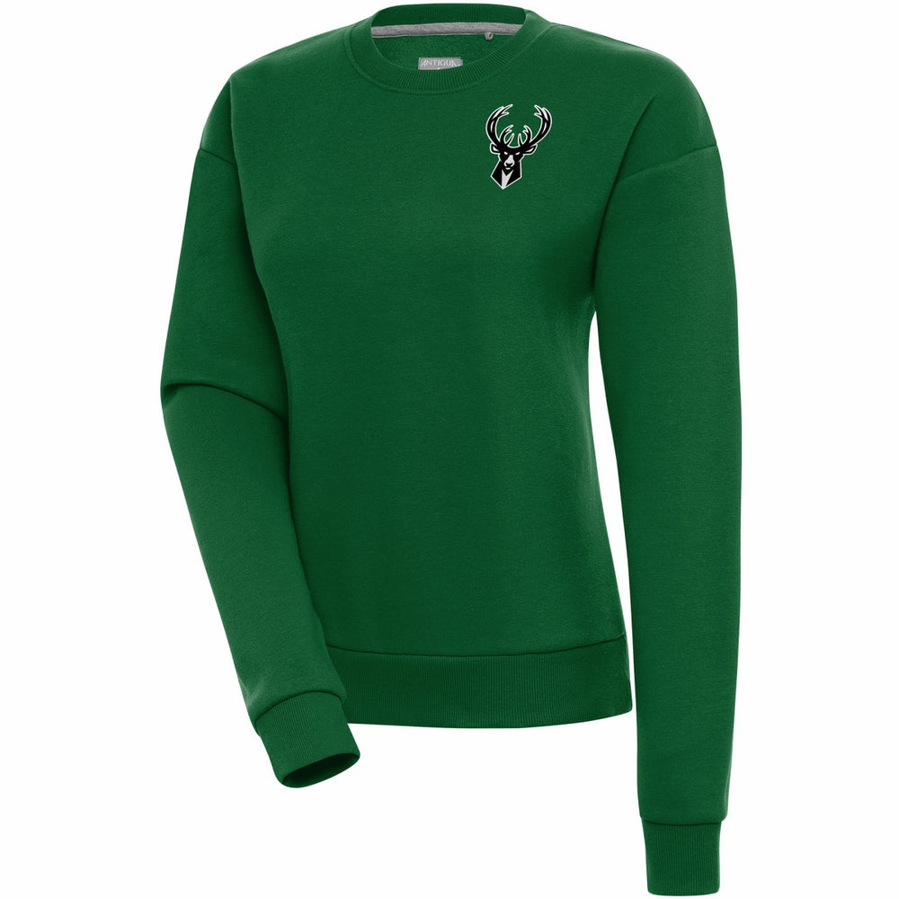 Milwaukee Bucks Antigua Women's Brushed Metallic Victory Pullover Sweatshirt - Hunter Green