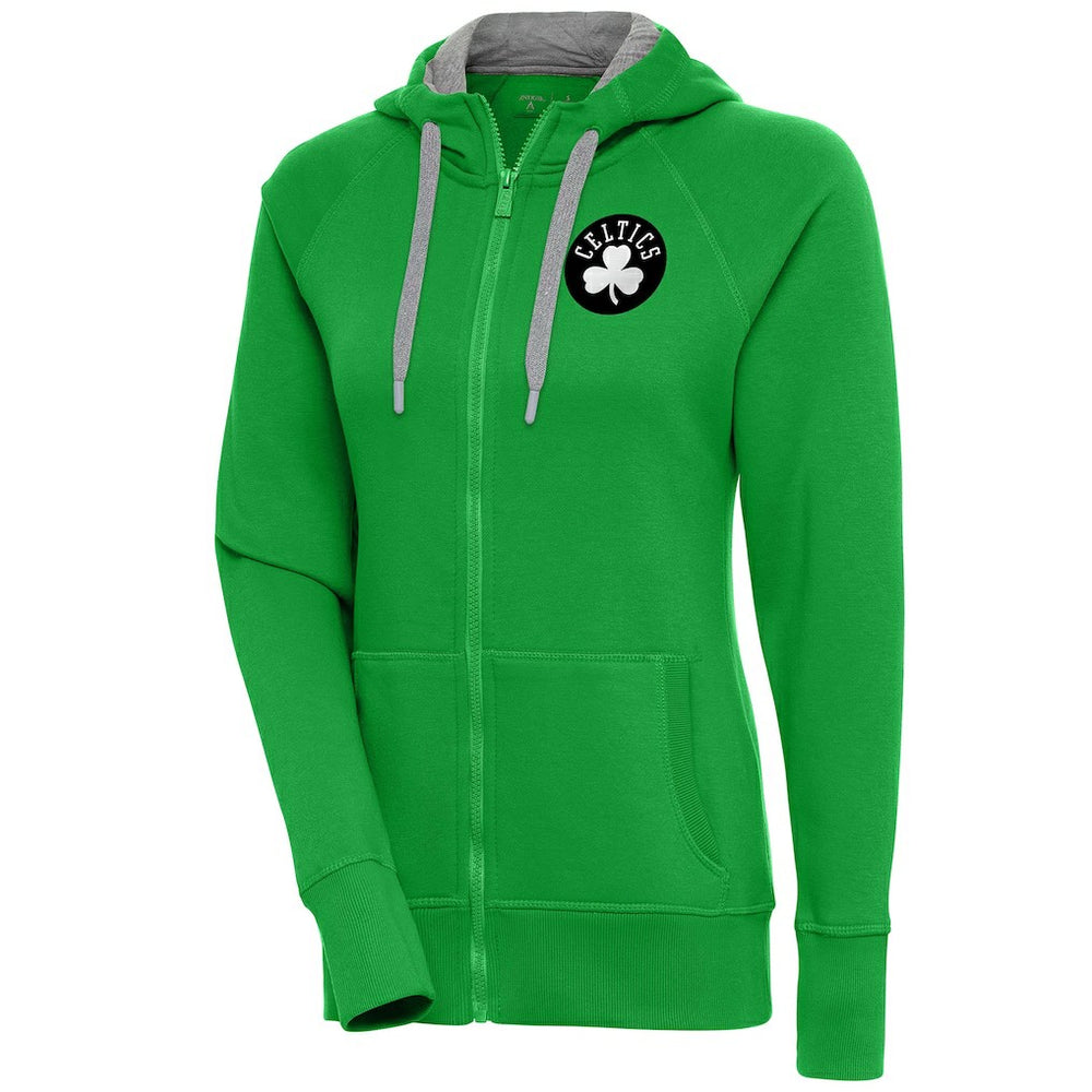 Boston Celtics Antigua Women's Brushed Metallic Victory Full-Zip Hoodie - Kelly Green