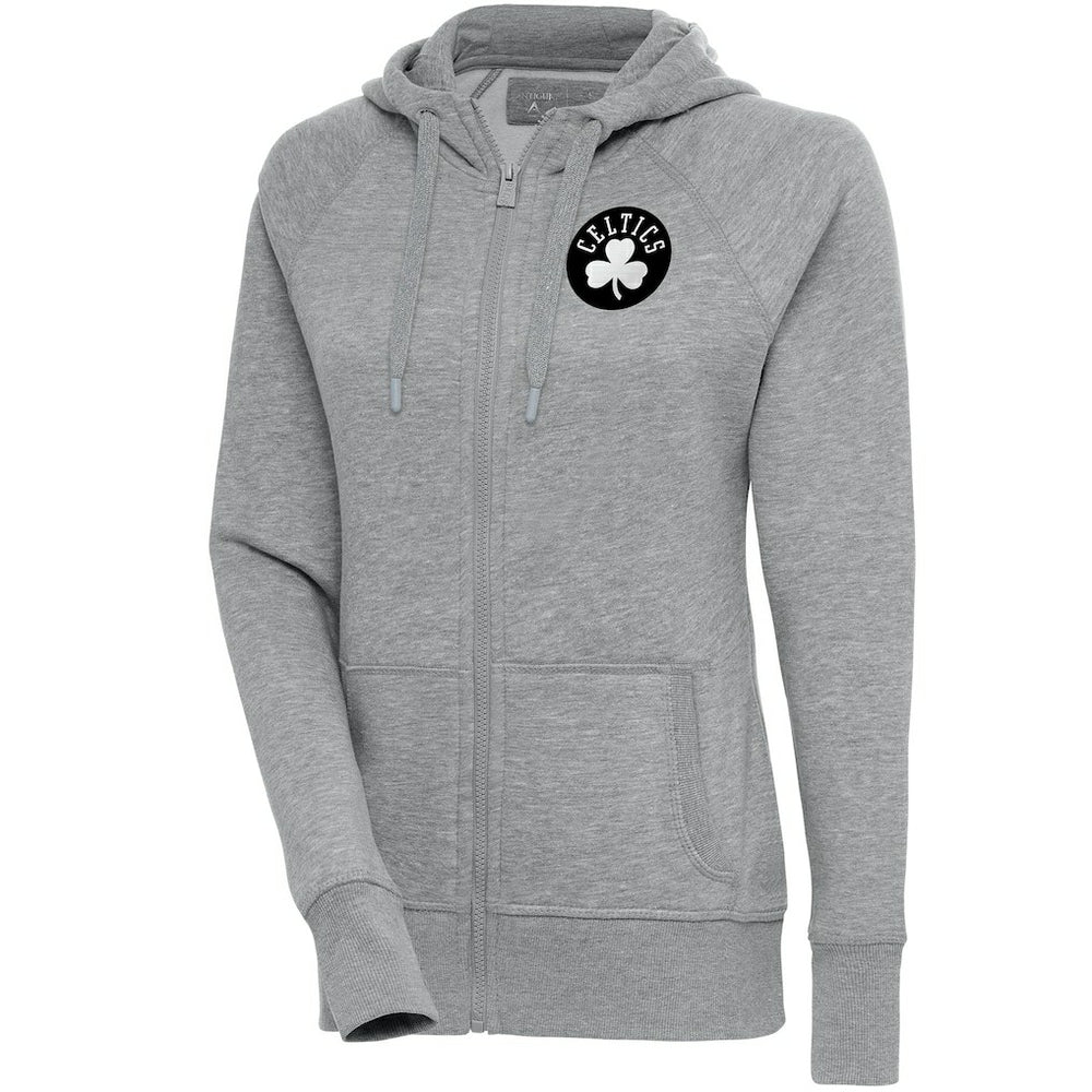 Boston Celtics Antigua Women's Brushed Metallic Victory Full-Zip Hoodie - Heather Gray