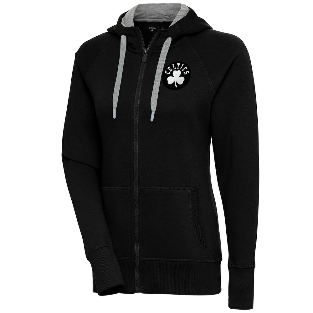 Boston Celtics Antigua Women's Brushed Metallic Victory Full-Zip Hoodie - Black