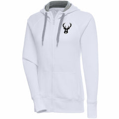 Milwaukee Bucks Antigua Women's Brushed Metallic Victory Full-Zip Hoodie - White