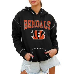 Cincinnati Bengals Gameday Couture Women's Oversized Catch the Vibe Studded Pullover Hoodie Black