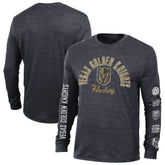 NHL Vegas Golden Knights Champion Multi-Logo Tri-Blend Long Sleeve T-Shirt - Black