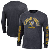 NHL Pittsburgh Penguins Champion Multi-Logo Tri-Blend Long Sleeve T-Shirt - Heather Black