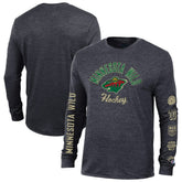NHL Minnesota Wild Champion Multi-Logo Tri-Blend Long Sleeve T-Shirt - Heather Black