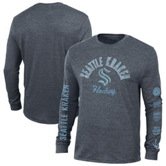 NHL Seattle Kraken Champion Multi-Logo Tri-Blend Long Sleeve T-Shirt - Heather Navy