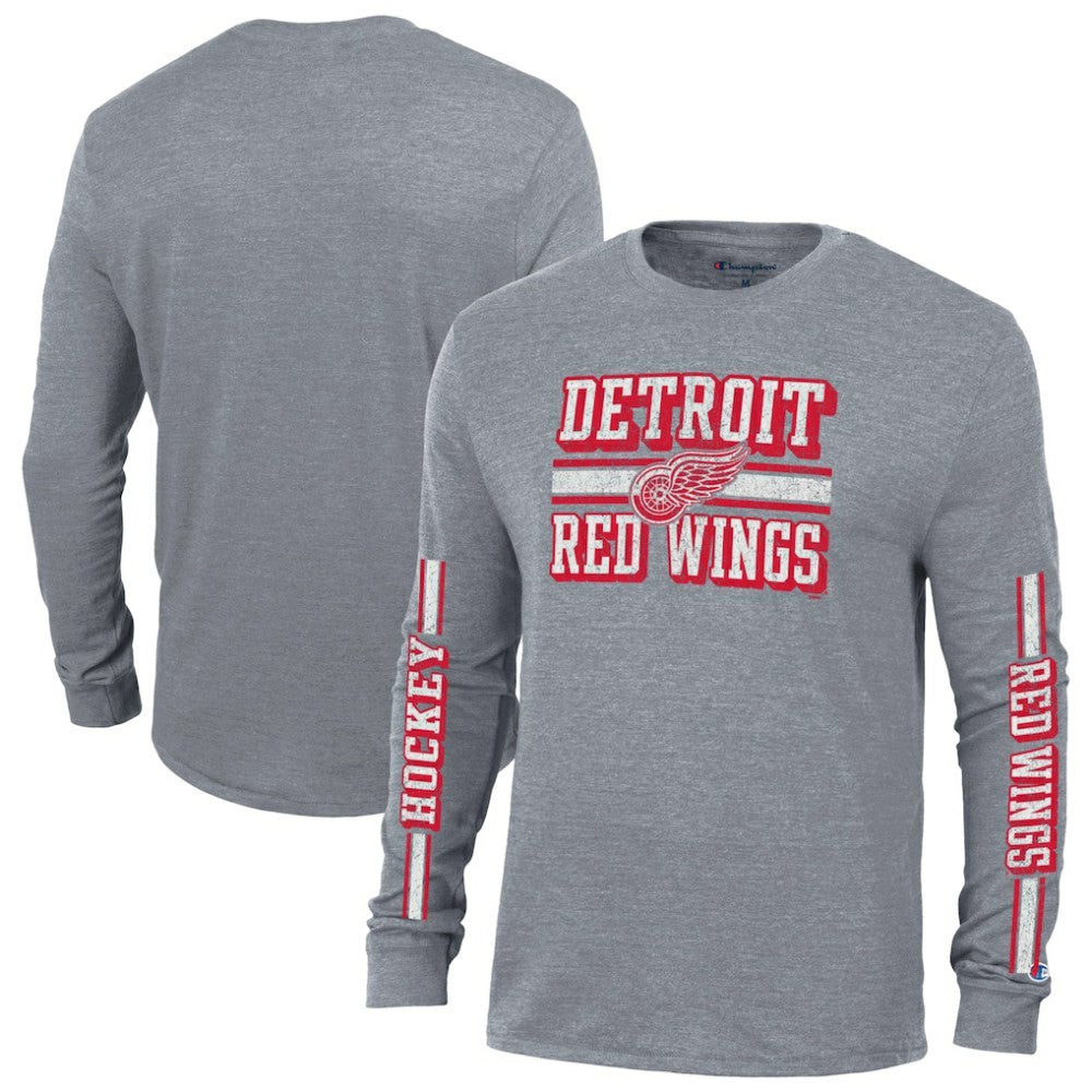 NHL Detroit Red Wings Champion Tri-Blend Dual-Stripe Long Sleeve T-Shirt - Heather Gray