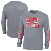 NHL Detroit Red Wings Champion Tri-Blend Dual-Stripe Long Sleeve T-Shirt - Heather Gray