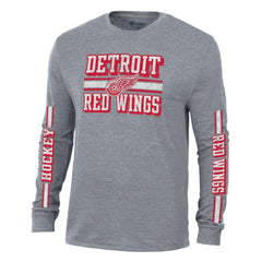NHL Detroit Red Wings Champion Tri-Blend Dual-Stripe Long Sleeve T-Shirt - Heather Gray