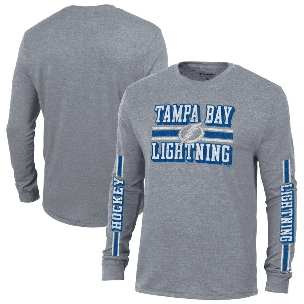 NHL Tampa Bay Lightning Champion Tri-Blend Dual-Stripe Long Sleeve T-Shirt - Heather Gray