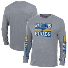 NHL St. Louis Blues Champion Tri-Blend Dual-Stripe Long Sleeve T-Shirt - Heather Gray