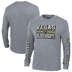 NHL Vegas Golden Knights Champion Tri-Blend Dual-Stripe Long Sleeve T-Shirt - Heather Gray