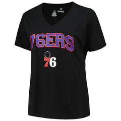 Philadelphia 76ers Profile Women's Plus Size Arch Over Logo V-Neck T-Shirt Black