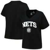 Brooklyn Nets Profile Women's Plus Size Arch Over Logo V-Neck T-Shirt Black