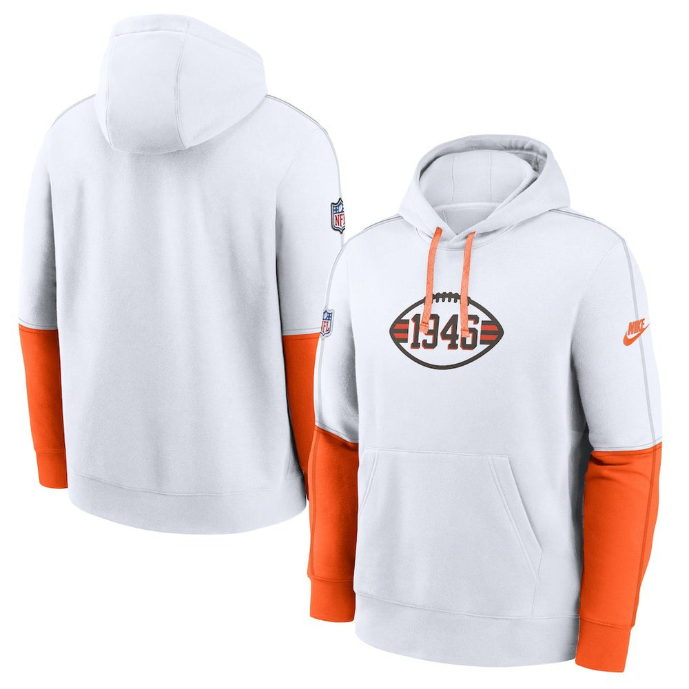 Cleveland Browns Throwback Logo Club Tri-Blend Pullover Hoodie White
